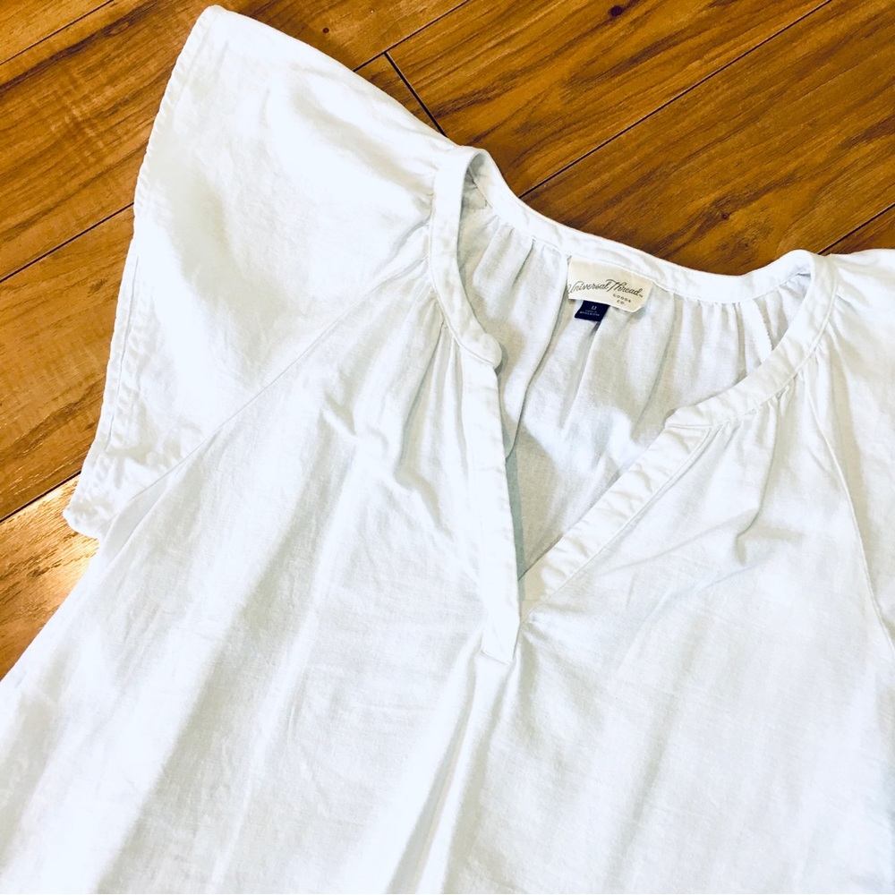 White boho summer beach coastal tee shirt blouse top shirt linen rayon medium - Picture 6 of 7